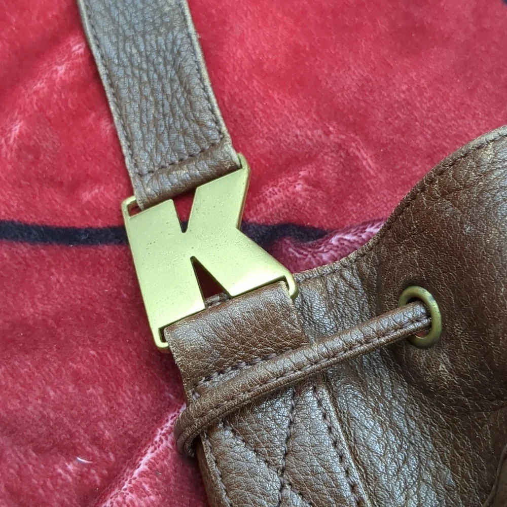 Donna Karen brown leather drawstring purse - Picture 6 of 11
